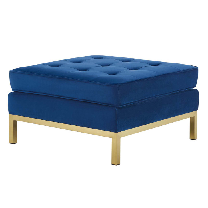 Loft Gold Stainless Steel Leg Performance Velvet Ottoman, Velvet, Steel, Gold Blue Navy, 18187