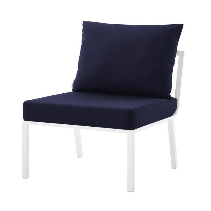 Riverside Outdoor Patio Aluminum Armless Chair, Aluminum, Metal, Steel, White Blue Navy, 18216