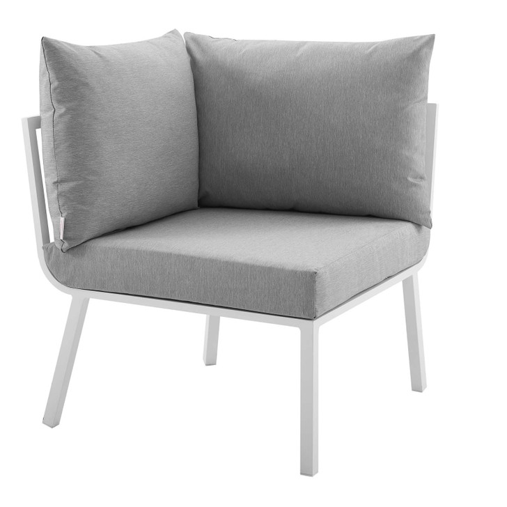 Riverside Outdoor Patio Aluminum Corner Chair, Aluminum, Metal, Steel, White Grey Gray, 18219