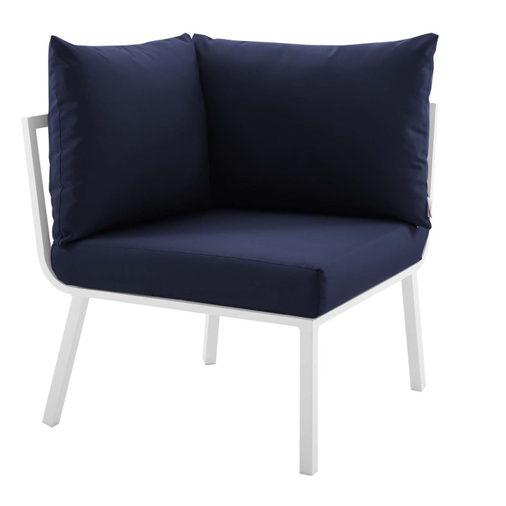 Riverside Outdoor Patio Aluminum Corner Chair, Aluminum, Metal, Steel, White Blue Navy, 18220