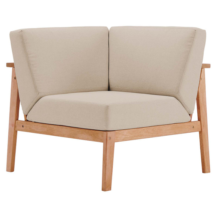 Sedona Outdoor Patio Eucalyptus Wood Sectional Sofa Corner Chair, Wood, Brown Natural Taupe Gray, 18276