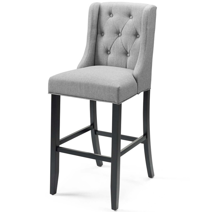 Baronet Tufted Button Upholstered Fabric Bar Stool, Fabric, Wood, Light Grey Gray, 18340