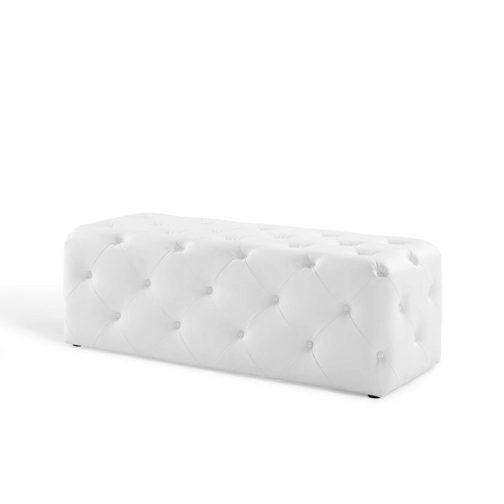 Amour 48" Tufted Button Entryway Faux Leather Bench, Faux Leather, White, 18369