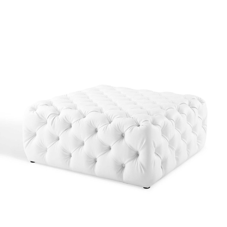 Amour Tufted Button Large Square Faux Leather Ottoman, Faux Leather, White, 18387