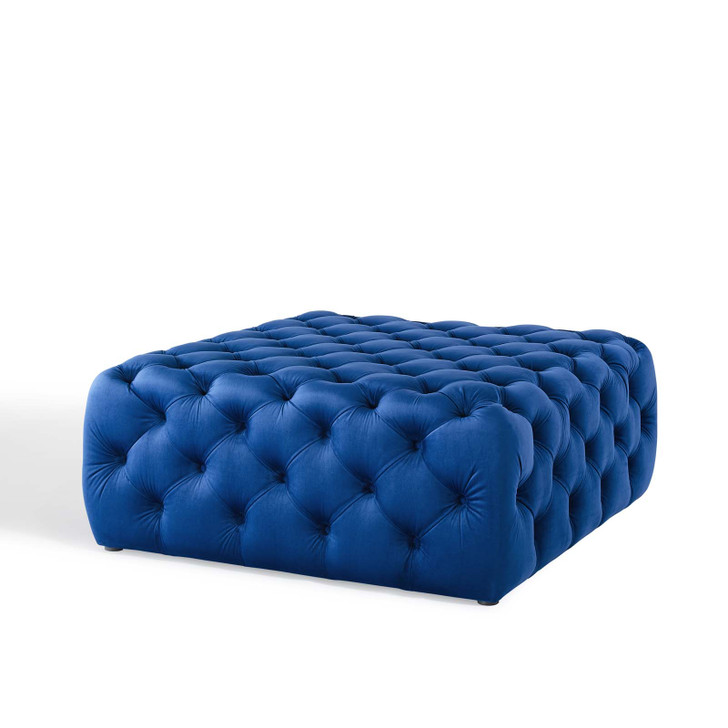 Amour Tufted Button Large Square Performance Velvet Ottoman, Velvet, Blue Navy, 18391