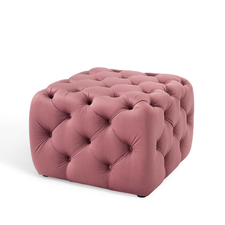 Amour Tufted Button Square Performance Velvet Ottoman, Velvet, Pink, 18394