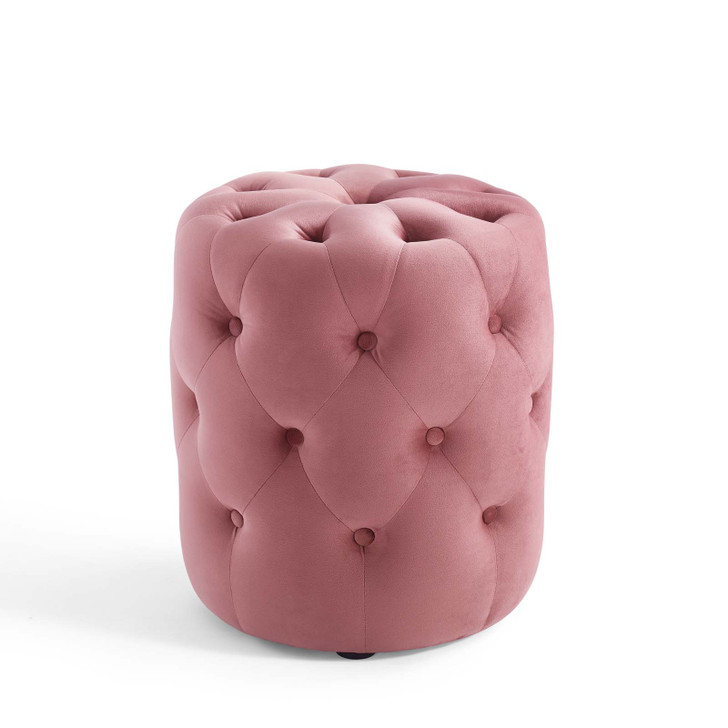 Amour Tufted Button Round Performance Velvet Ottoman, Velvet, Pink, 18400