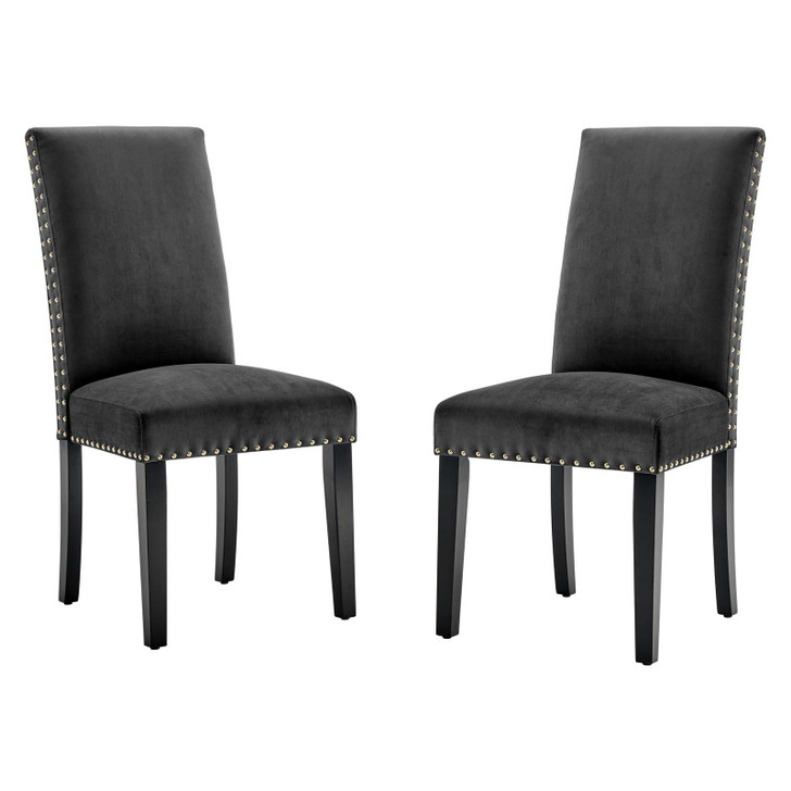 Parcel Performance Velvet Dining Side Chairs - Set of 2, Velvet, Wood, Dark Grey Gray, 18405