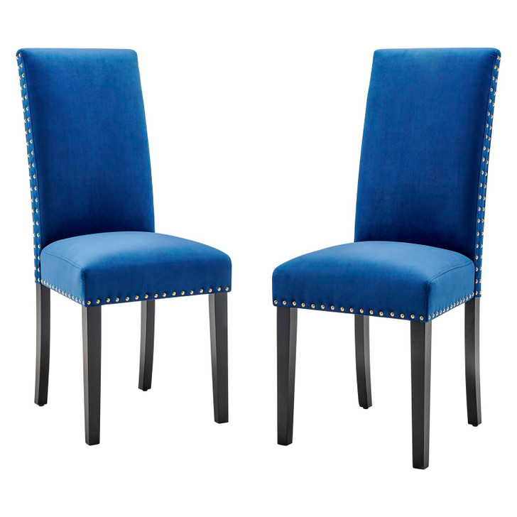 Parcel Performance Velvet Dining Side Chairs - Set of 2, Velvet, Wood, Blue Navy, 18410