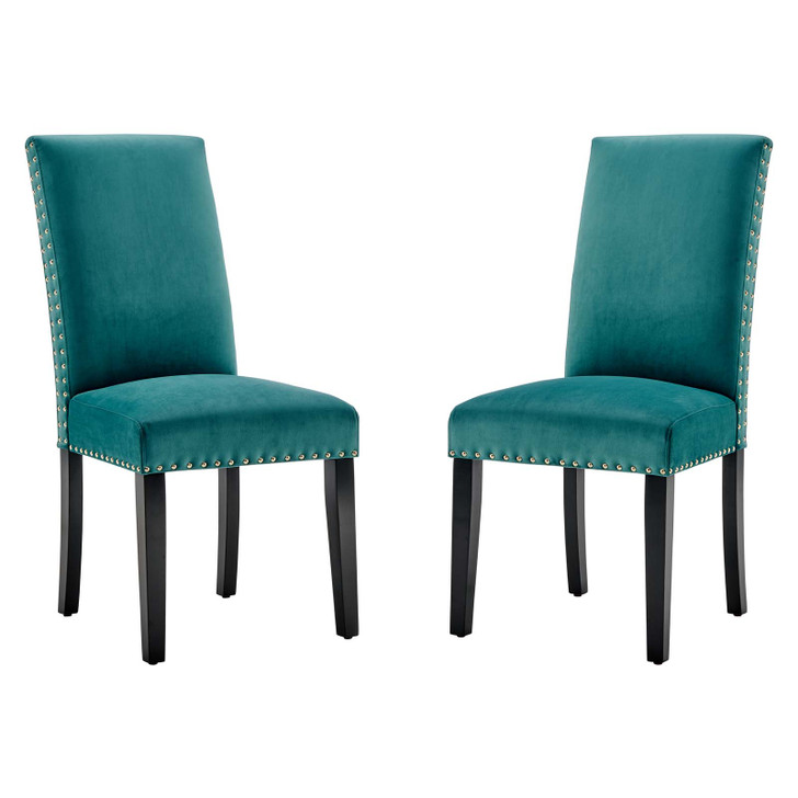 Parcel Performance Velvet Dining Side Chairs - Set of 2, Velvet, Wood, Teal Blue, 18412