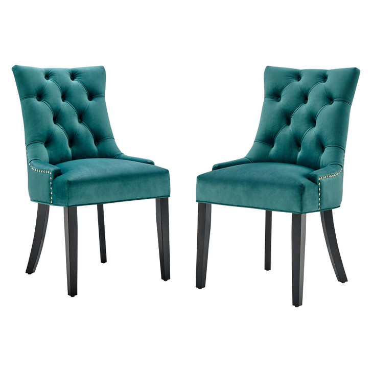 Regent Tufted Performance Velvet Dining Side Chairs - Set of 2, Velvet, Wood, Teal Blue, 18421