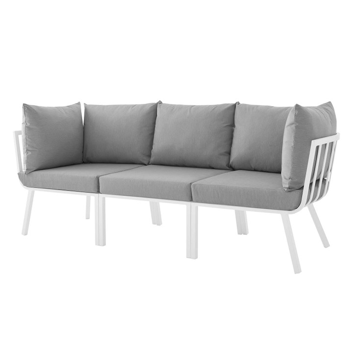 Riverside 3 Piece Outdoor Patio Aluminum Sectional Sofa Set, Aluminum, Metal, Steel, White Grey Gray, 18429