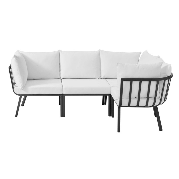 Riverside 4 Piece Outdoor Patio Aluminum Sectional, Aluminum, Metal, Steel, Grey Gray White, 18472