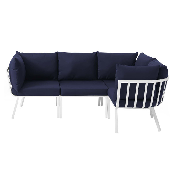 Riverside 4 Piece Outdoor Patio Aluminum Sectional, Aluminum, Metal, Steel, White Blue Navy, 18474