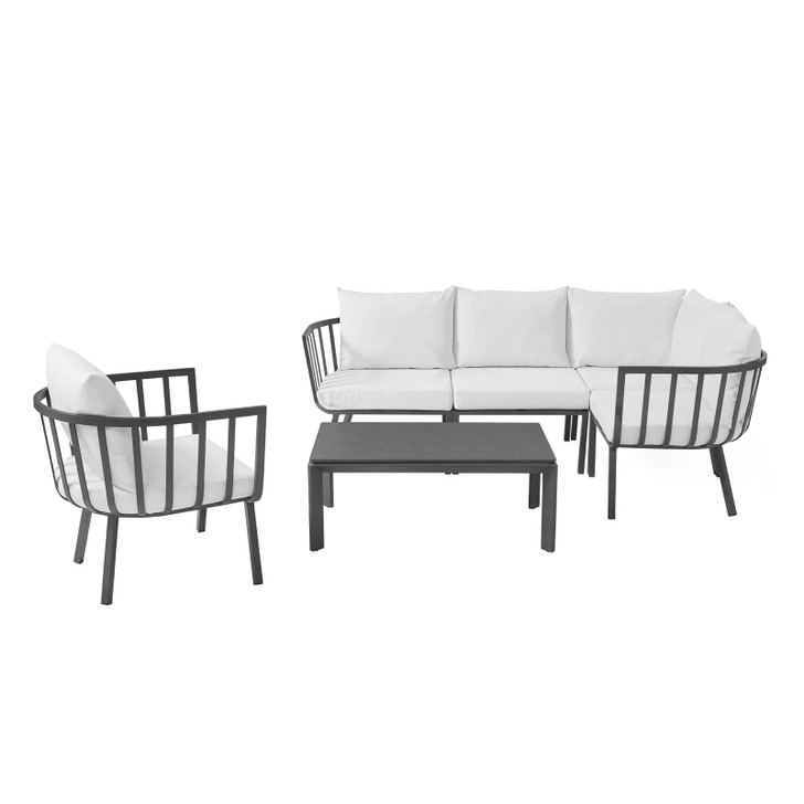 Riverside 6 Piece Outdoor Patio Aluminum Set, Aluminum, Metal, Steel, Grey Gray White, 18476