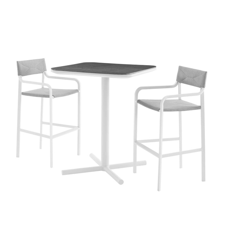 Raleigh 3 Piece Outdoor Patio Aluminum Bar Set, Aluminum, Metal, Steel, White Grey Gray, 18483