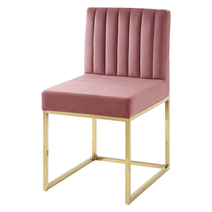 Carriage Channel Tufted Sled Base Performance Velvet Dining Chair, Velvet, Metal Steel, Gold Pink, 18512