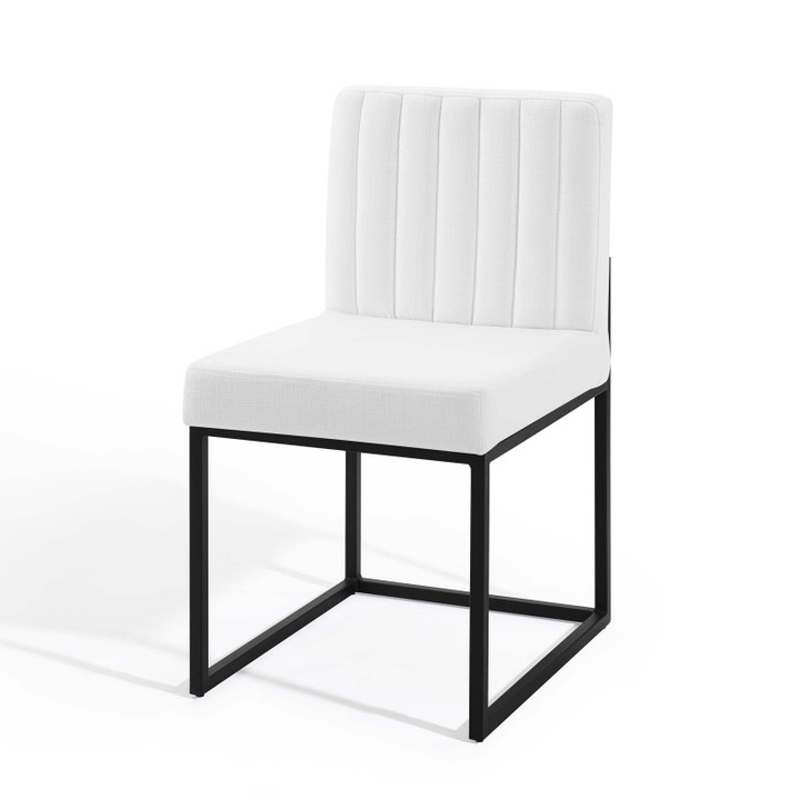 Carriage Channel Tufted Sled Base Upholstered Fabric Dining Chair, Fabric, Metal Steel, Black White, 18517