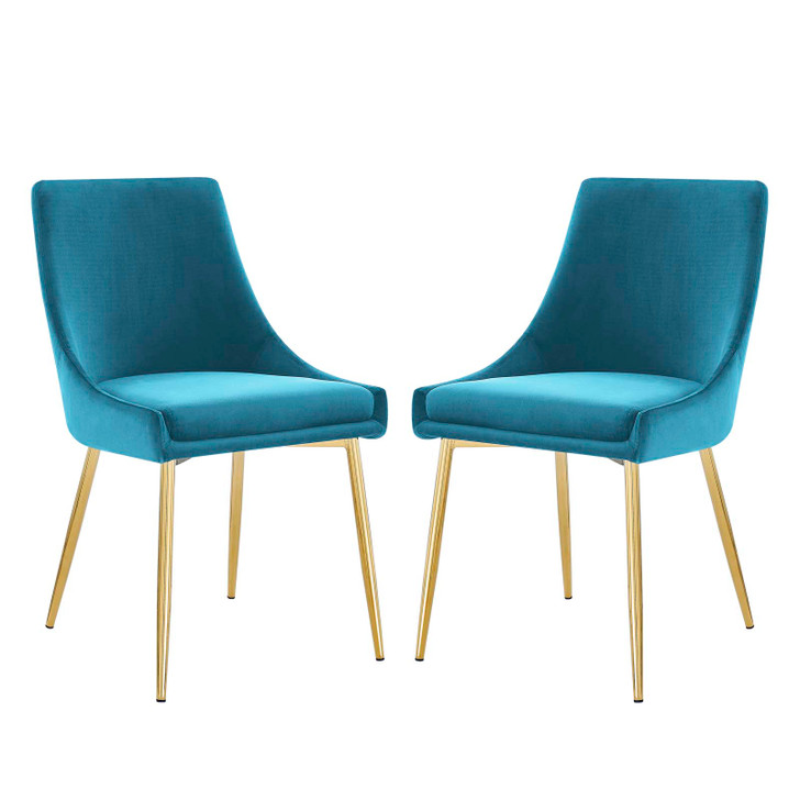 Viscount Performance Velvet Dining Chairs - Set of 2, Velvet, Metal Steel, Gold Blue, 18519