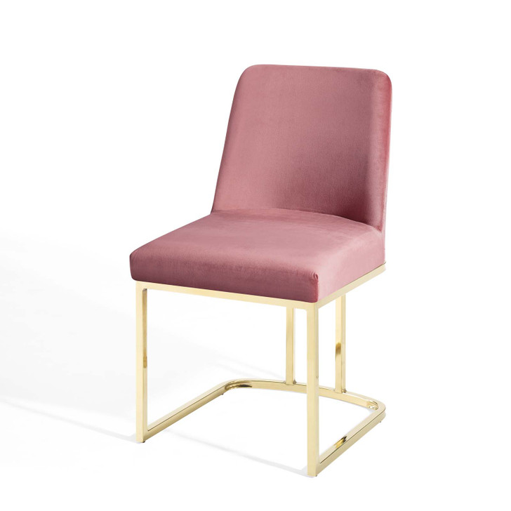 Amplify Sled Base Performance Velvet Dining Side Chair, Velvet, Metal Steel, Gold Pink, 18534