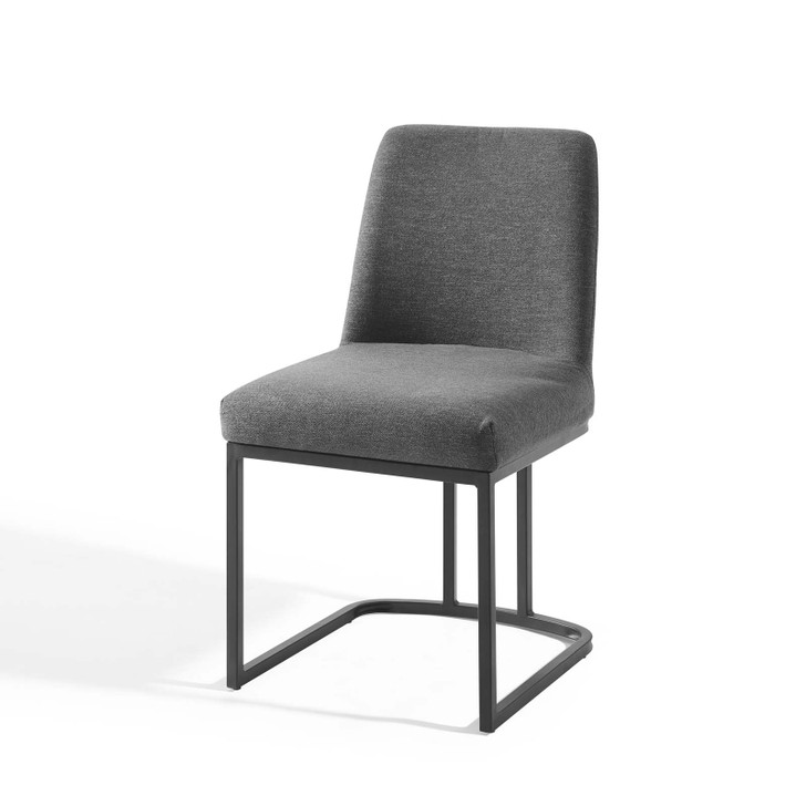 Amplify Sled Base Upholstered Fabric Dining Side Chair, Fabric, Metal Steel, Black Grey Gray, 18538