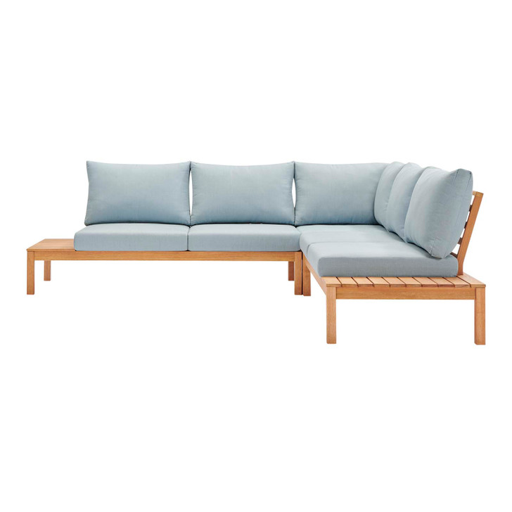 Freeport 3 Piece Outdoor Patio Karri Wood Sectional, Wood, Brown Natural Light Blue, 18545