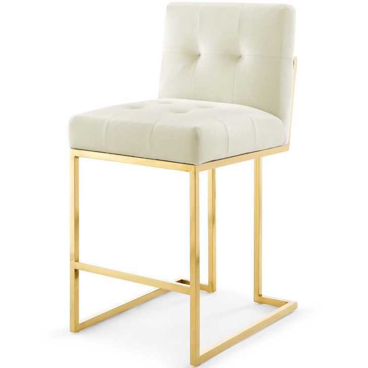 Privy Gold Stainless Steel Performance Velvet Counter Stool, Velvet, Metal Steel, Gold Ivory White, 18592