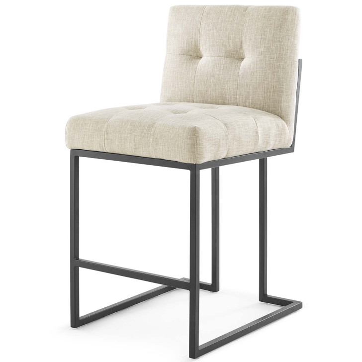 Privy Black Stainless Steel Upholstered Fabric Counter Stool, Fabric, Metal Steel, Black Beige, 18594