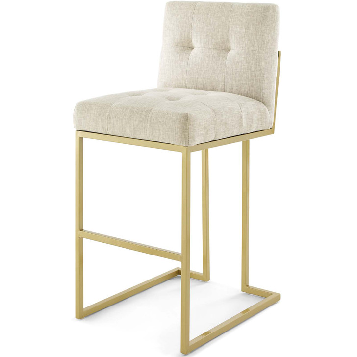 Privy Gold Stainless Steel Upholstered Fabric Bar Stool, Fabric, Metal Steel, Gold Beige, 18598