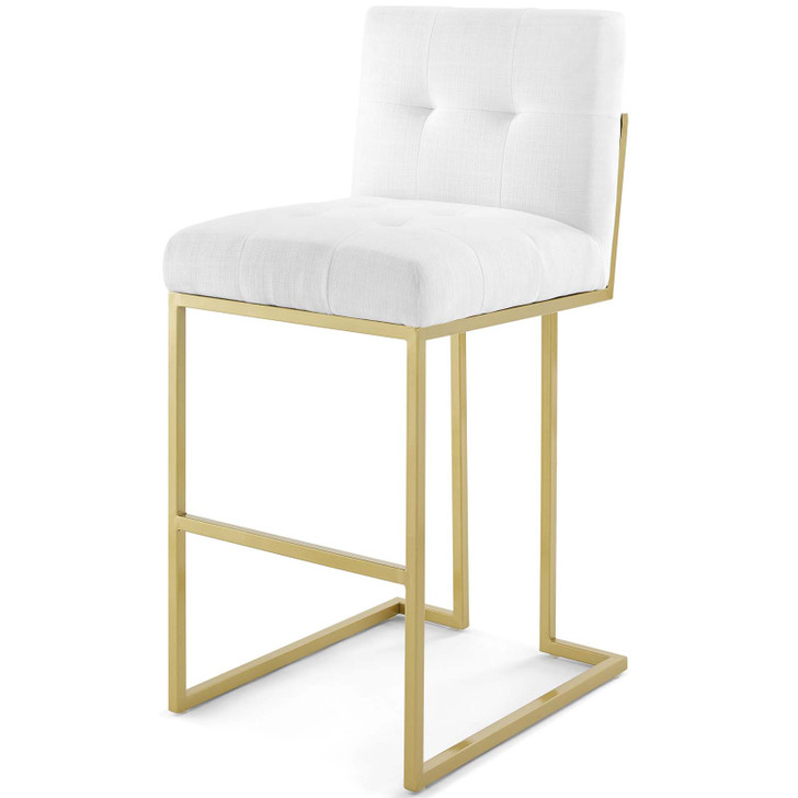 Privy Gold Stainless Steel Upholstered Fabric Bar Stool, Fabric, Metal Steel, Gold White, 18600