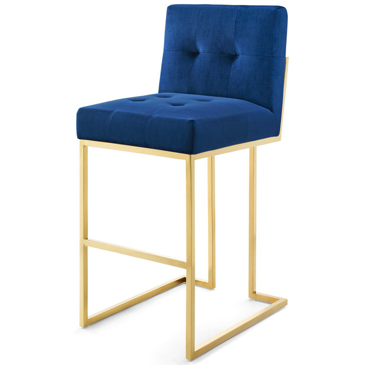 Privy Gold Stainless Steel Performance Velvet Bar Stool, Velvet, Metal Steel, Gold Blue Navy, 18605