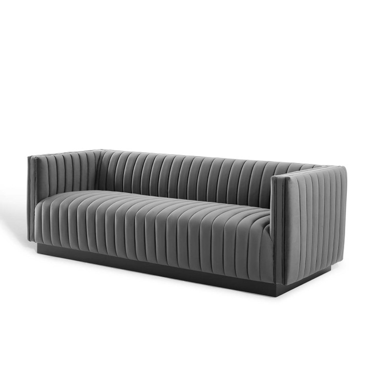 Conjure Channel Tufted Velvet Sofa, Velvet, Grey Gray, 18677