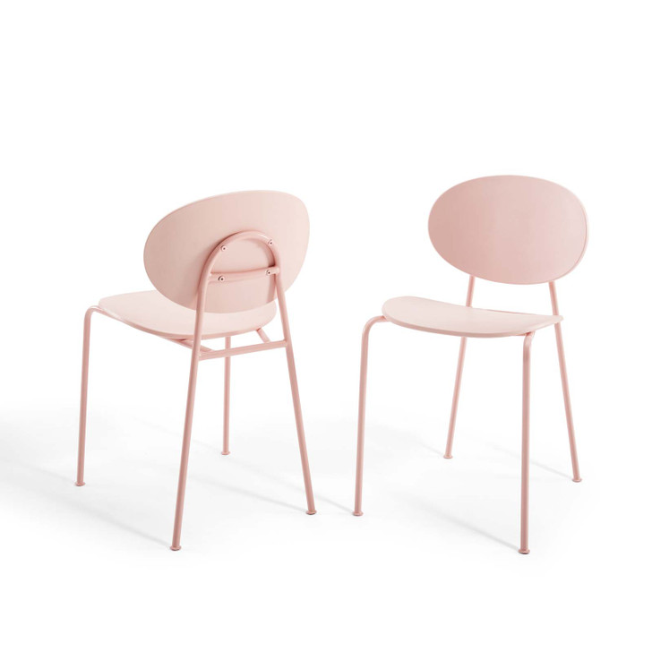 Palette Dining Side Chair Set of 2, Plastic, Metal Steel, Pink, 18730