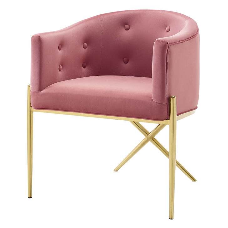 Savour Tufted Performance Velvet Accent Dining Armchair, Velvet, Metal Steel, Pink, 18741