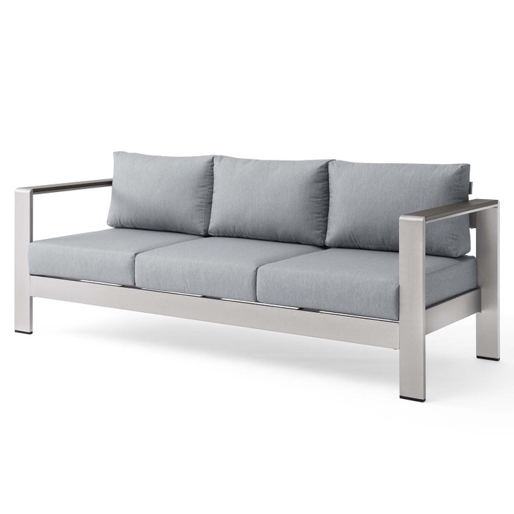 Shore Outdoor Patio Aluminum Sofa, Aluminum, Metal, Steel, Silver Grey Gray, 18787