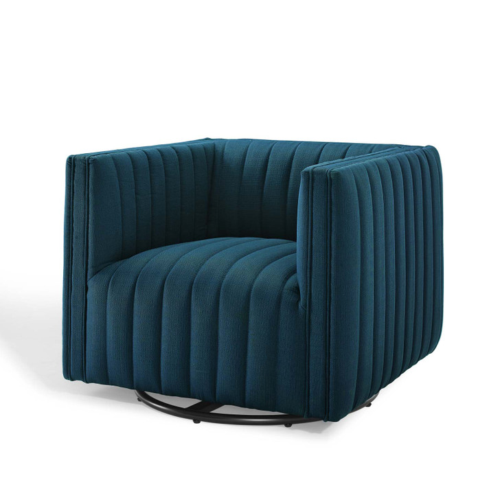 Conjure Tufted Swivel Upholstered Armchair, Fabric, Navy Blue, 18803