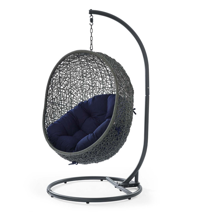 Hide Outdoor Patio Sunbrella® Swing Chair With Stand, Grey Gray Blue Navy, 18817