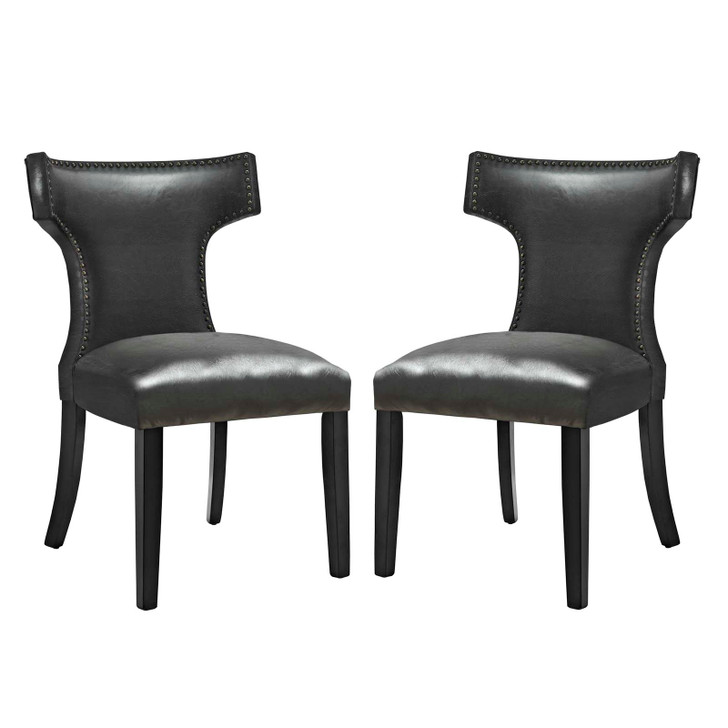 Curve Dining Chair Vinyl Set of 2, Faux Leather, Black, 18837