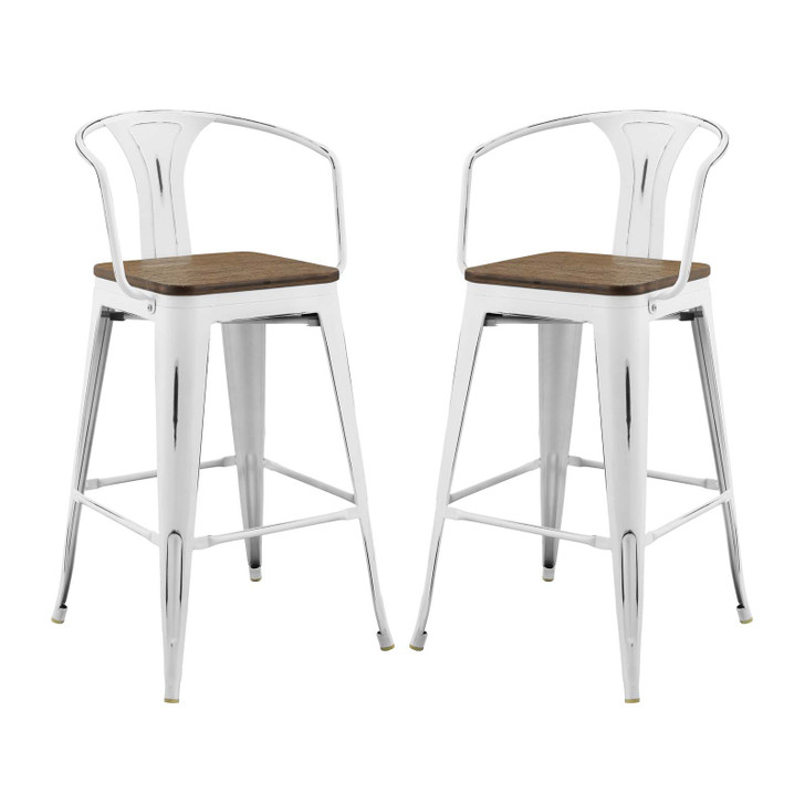 Promenade Bar Stool Set of 2, Wood, Metal Steel, White, 18851