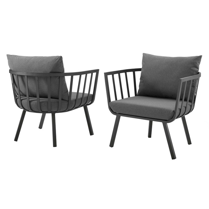 Riverside Outdoor Patio Aluminum Armchair Set of 2, Aluminum, Metal, Steel, Grey Gray, 18872