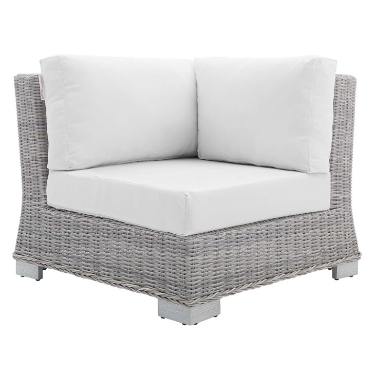 Conway Sunbrella® Outdoor Patio Wicker Rattan Corner Chair, Rattan, Wicker, Light Grey Gray White, 18892