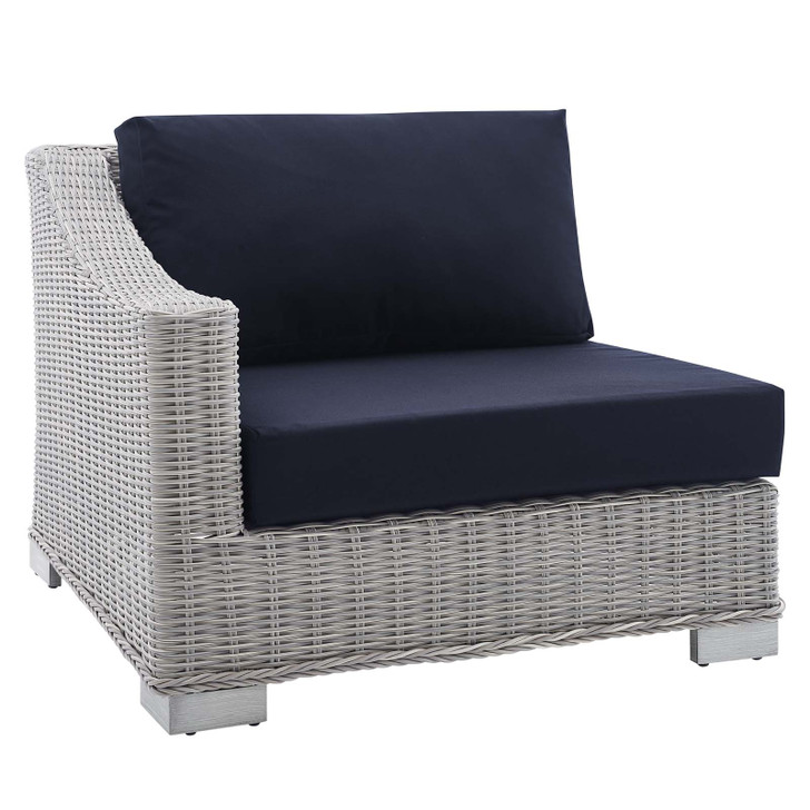 Conway Sunbrella® Outdoor Patio Wicker Rattan Left-Arm Chair, Rattan, Wicker, Light Grey Gray Blue Navy, 18906