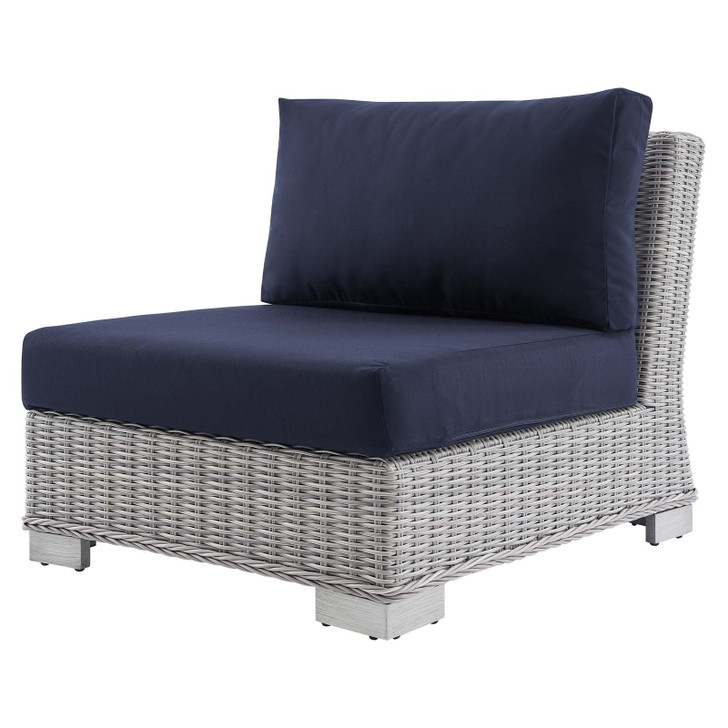 Conway Sunbrella® Outdoor Patio Wicker Rattan Armless Chair, Rattan, Wicker, Light Grey Gray Blue Navy, 18918