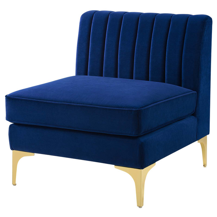 Triumph Channel Tufted Performance Velvet Armless Chair, Velvet, Blue Navy, 18926