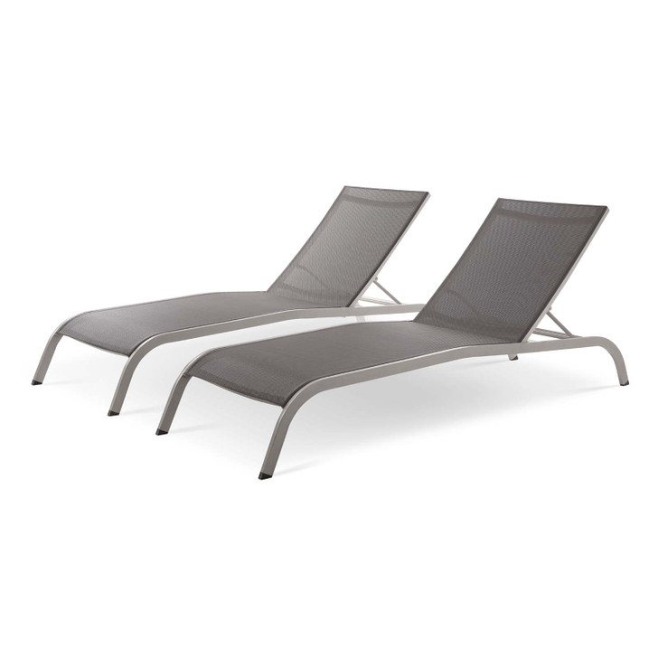 Savannah Outdoor Patio Mesh Chaise Lounge Set of 2, Aluminum, Metal, Steel, Grey Gray, 18976