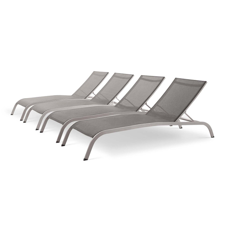 Savannah Outdoor Patio Mesh Chaise Lounge Set of 4, Aluminum, Metal, Steel, Grey Gray, 18982