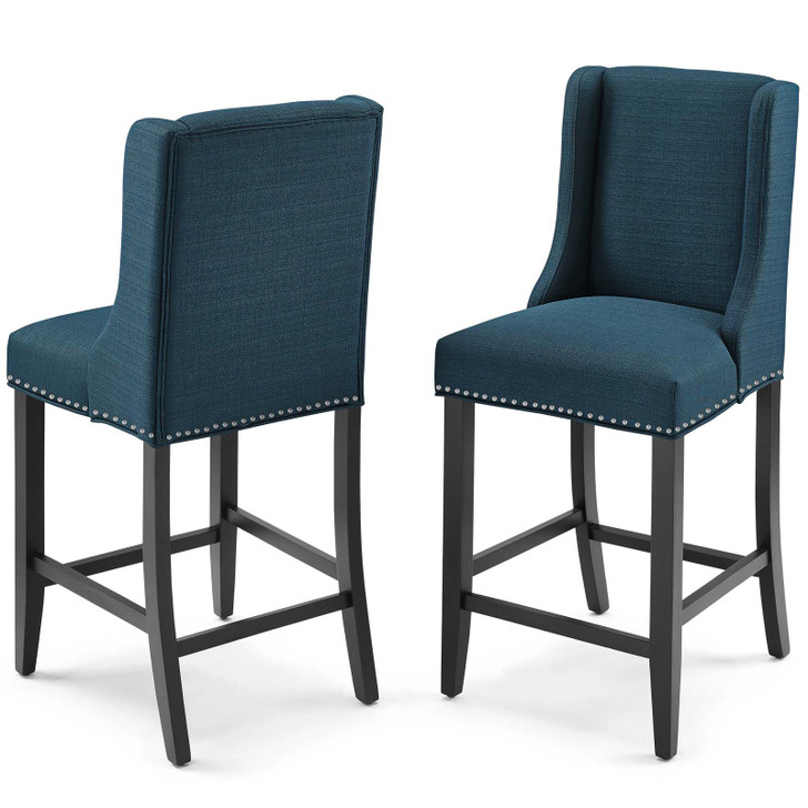 Baron Counter Stool Upholstered Fabric Set of 2, Fabric, Wood, Navy Blue, 19006