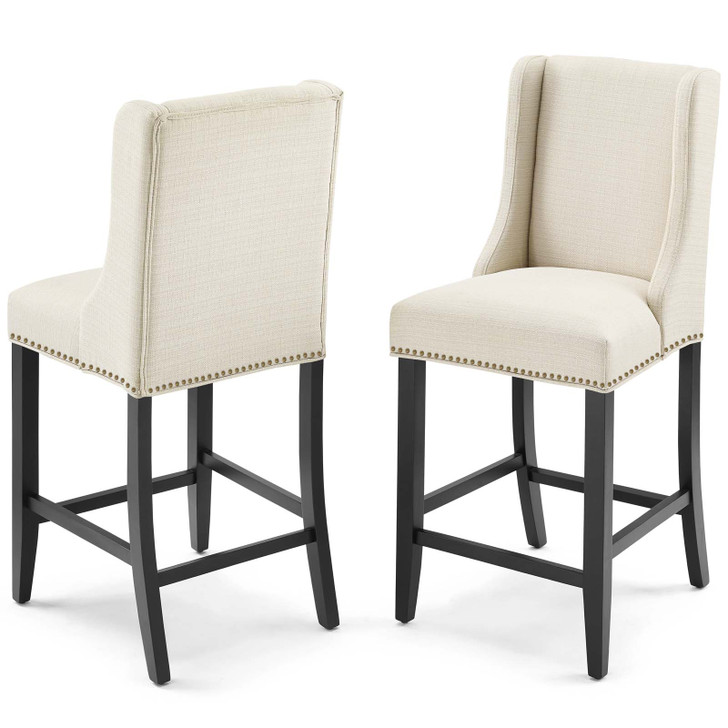 Baron Counter Stool Upholstered Fabric Set of 2, Fabric, Wood, Beige, 19007