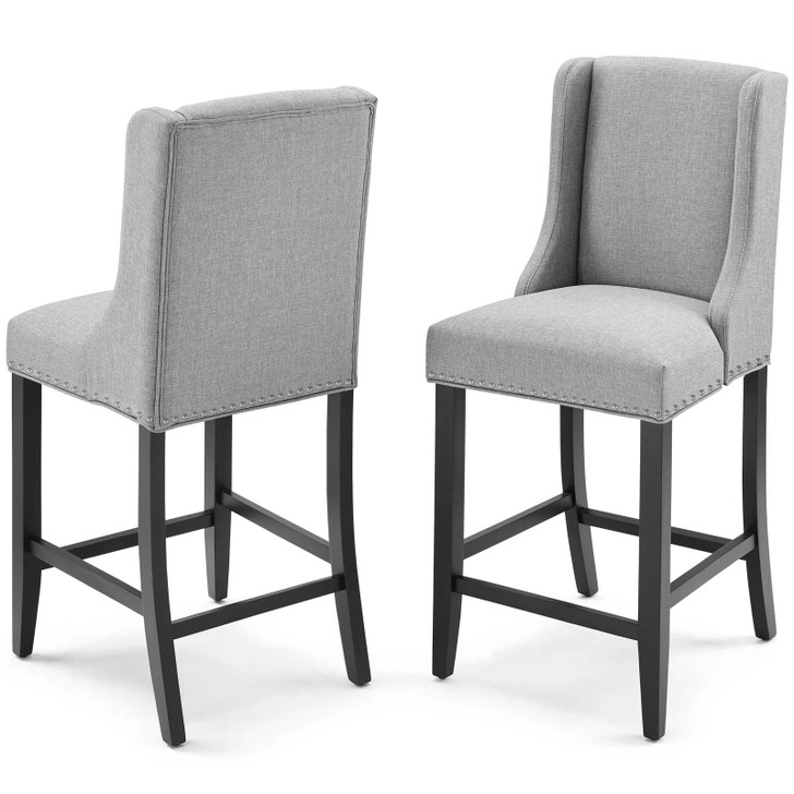 Baron Counter Stool Upholstered Fabric Set of 2, Fabric, Wood, Light Grey Gray, 19009