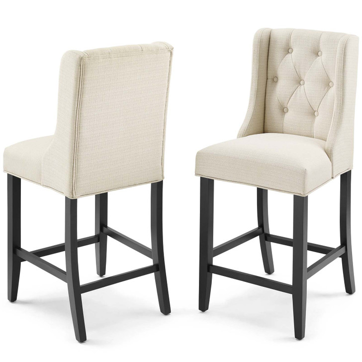 Baronet Counter Bar Stool Upholstered Fabric Set of 2, Fabric, Wood, Beige, 19018